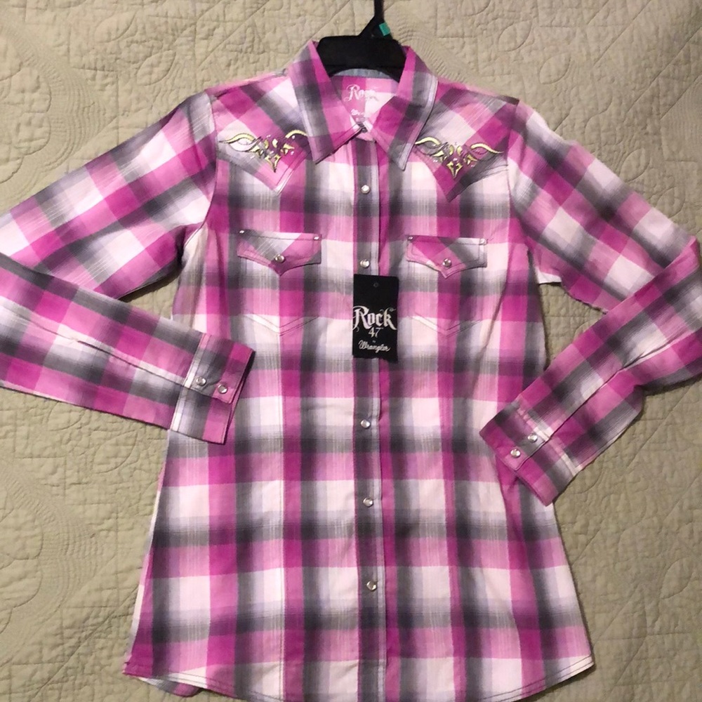 Wrangler pink plaid Rock 47 western shirt small